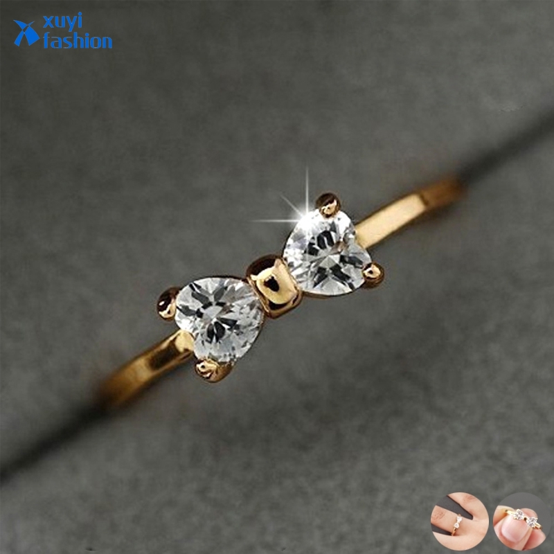 18K GP Gold Plated Element Crystal Cross Heart Ring Adjustable Open