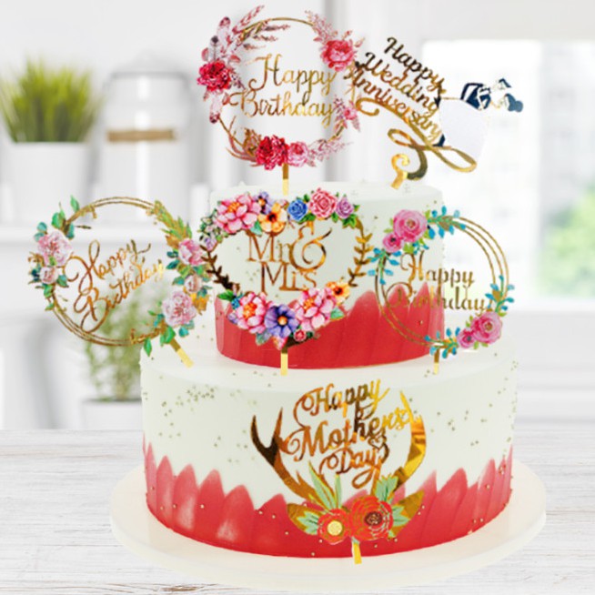 Happy Birthday Cake Topper Acrylic Party Decoration Wedding Cake Toppers Decoration Happy New Year 2021 Shopee Philippines