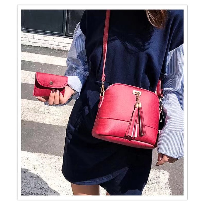 TT BAGS #092 SMALL PU LEATHER  KOREAN FASHION 2IN1 SHOULDER BAG WITH TASSEL FOR WOMEN - Image 5