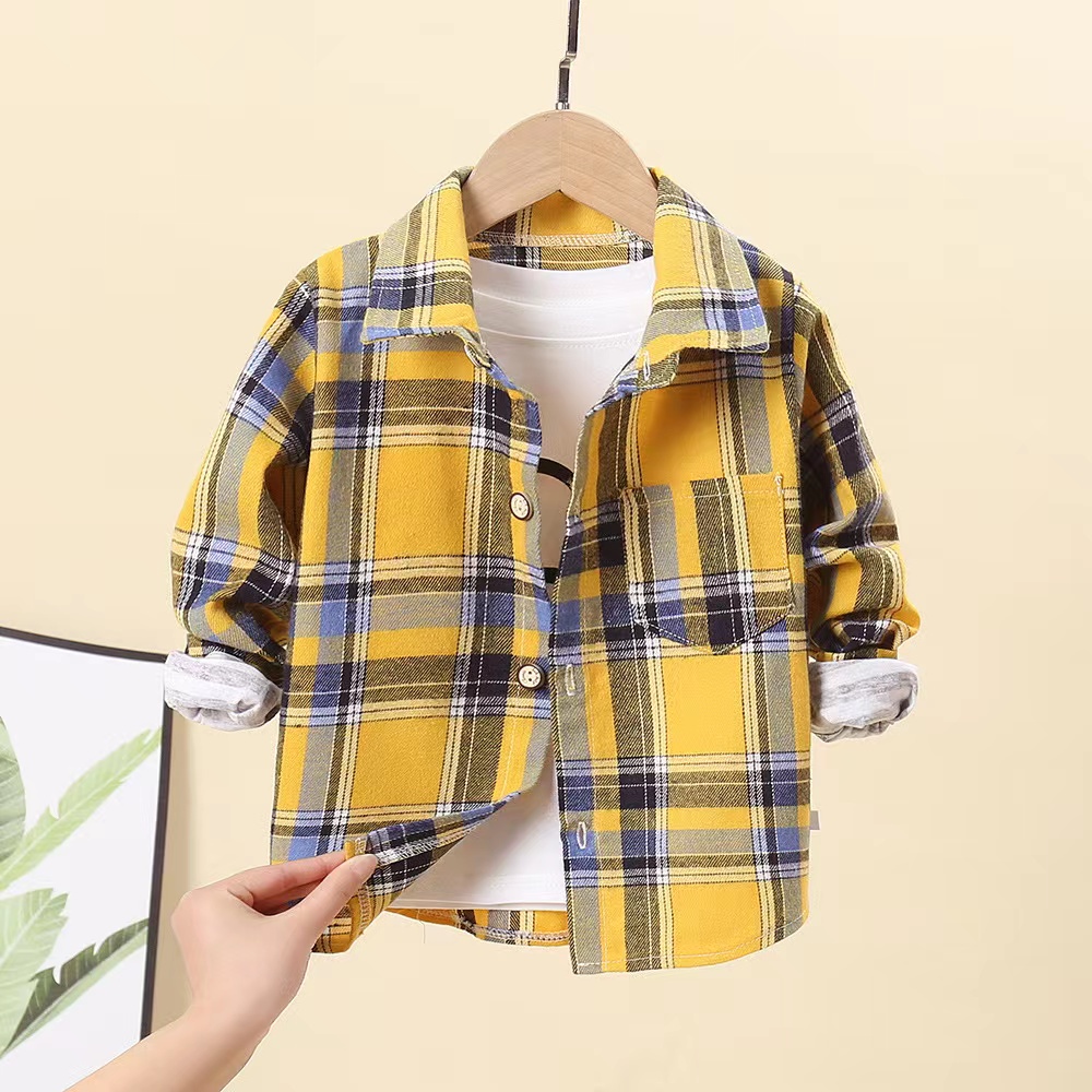 Children’s cotton plaid shirt /kids long sleeve checked Polo | Shopee