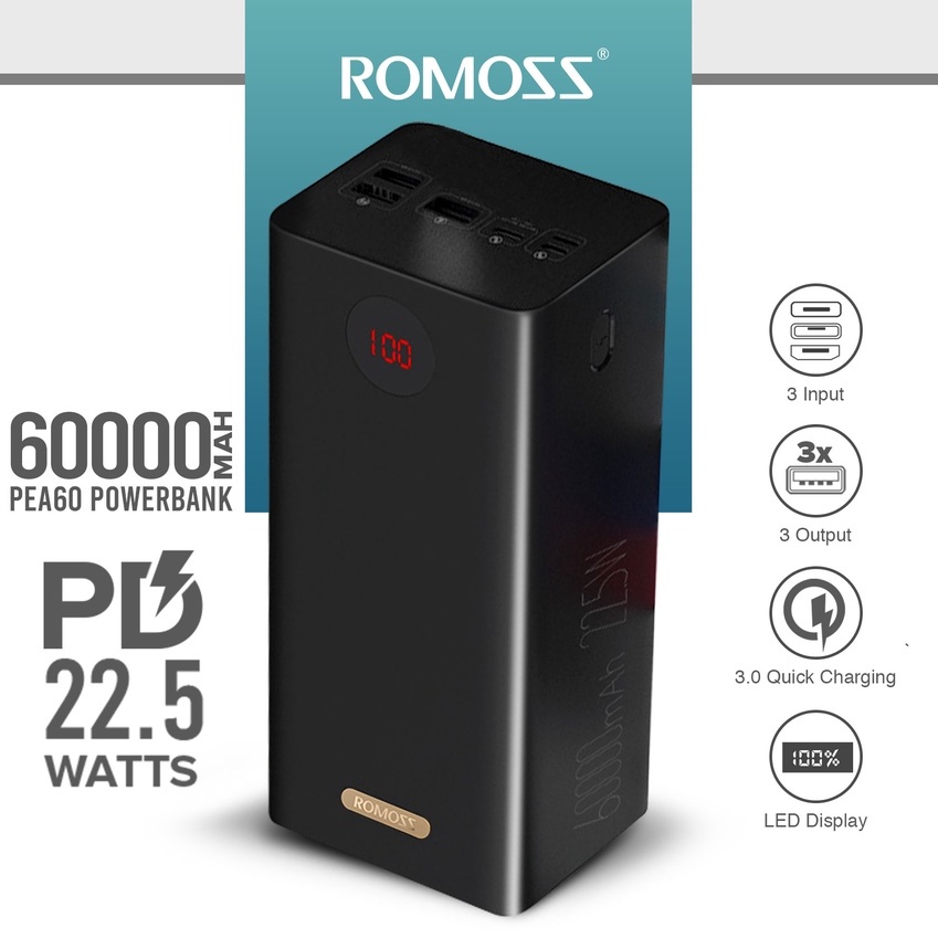Romoss Pea60 60000Mah Power Bank 22 5W Pd Qc 3 0 Fast Charging TypeC