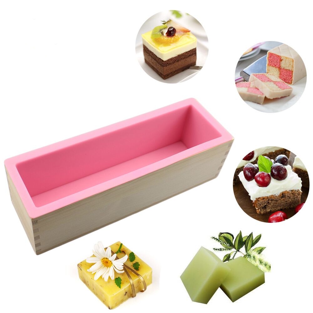 Rectangle Silicone Soap Loaf Mold Wooden Box DIY Making Baking Bakeware