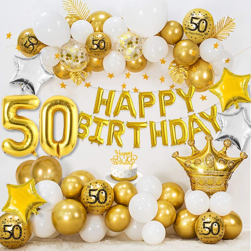 MMTXX Birthday Balloons Gold 50th Birthday Decorations, HAPPY BIRTHDAY ...