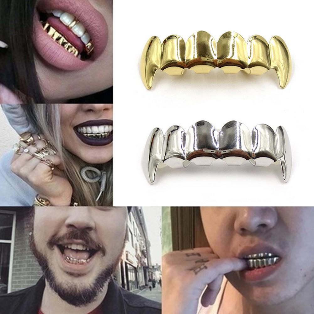 1 Set Fashion Gold Plated Hip Hop Teeth Grillz Top & Bottom Grill Teeth