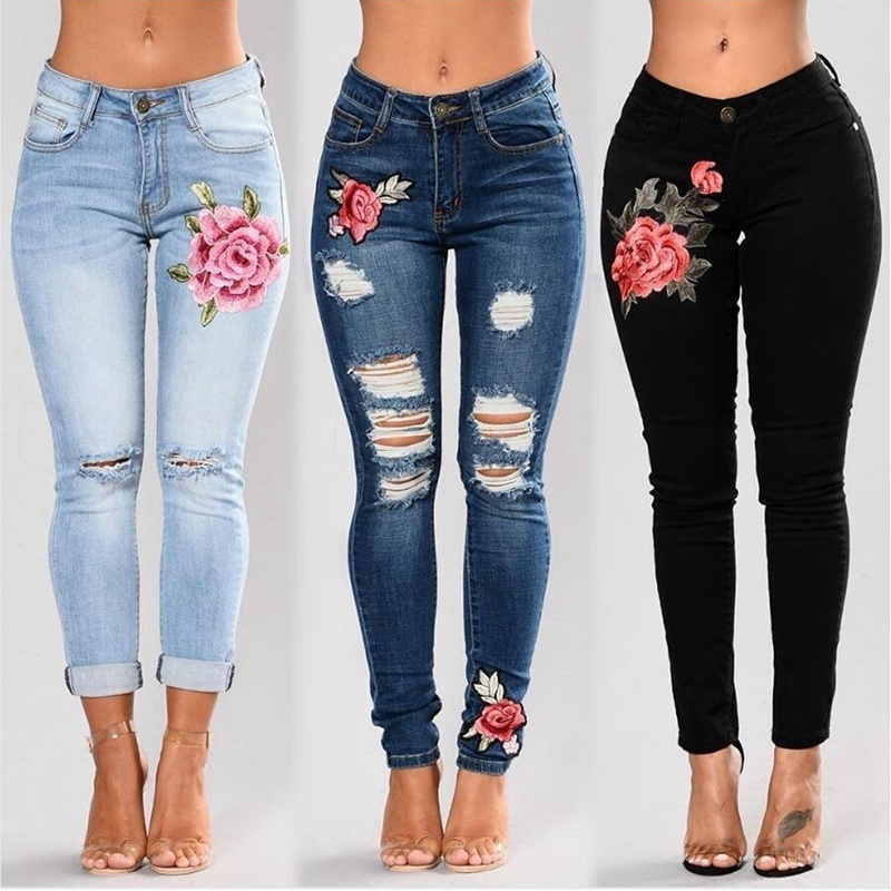 plus size embroidered skinny jeans