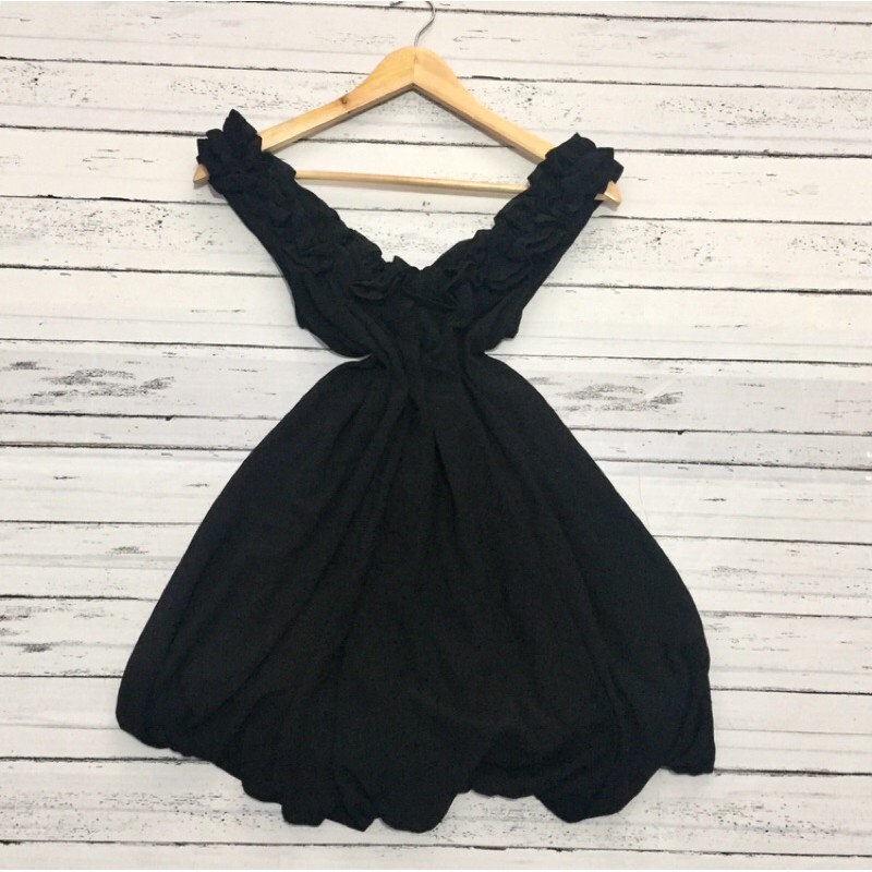 black mini ruffle dress