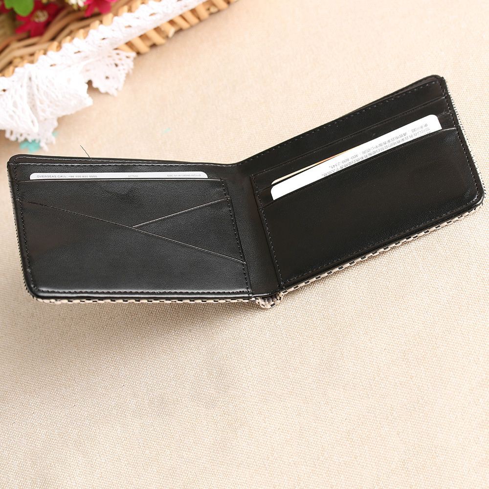 Men Multifunctional Bride Letter Fabric Leather Wallet