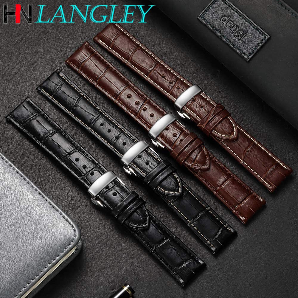 16 18 19 20 21 22mm Genuine Leather Watch Band Calfskin Replacement Strap Stainless Steel Buckle Bracelet Wristband Men Women