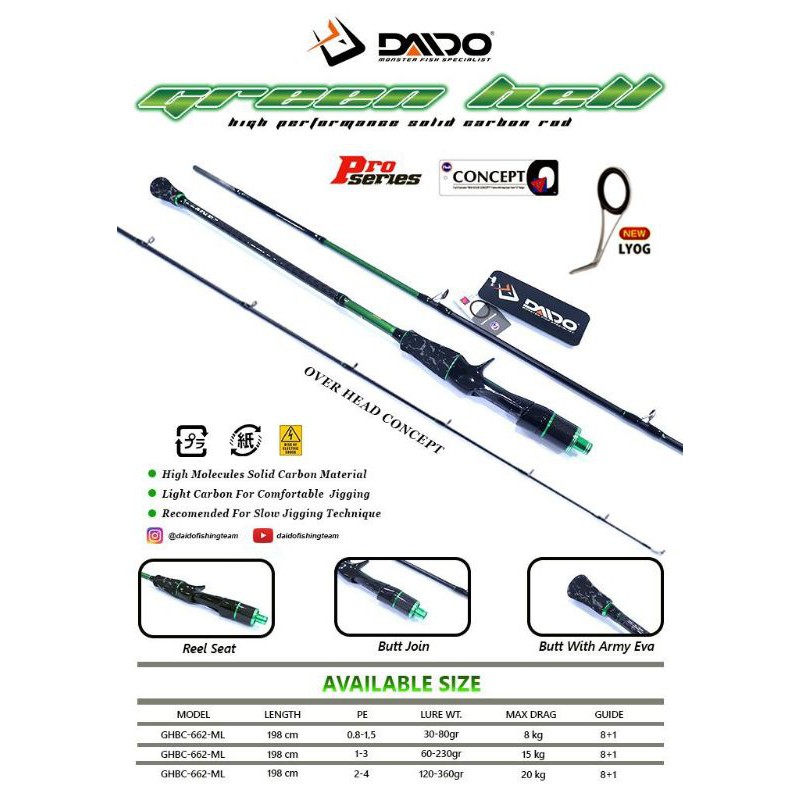 Daido Green Hell Over Head / Green Hell OH / Green Hell Fishing Rod Shopee Philippines