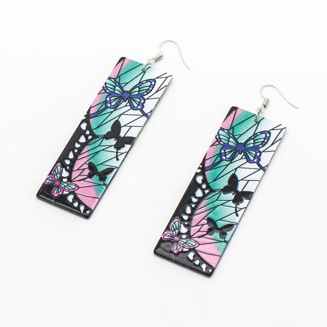 Anime Demon Slayer Charm Tanjiro Earrings Ear Clips Kimetsu No Yaiba Cosplay Acrylic Drop Earings for Women Set