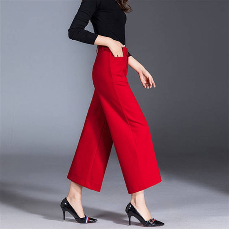 red high waisted wide leg pants