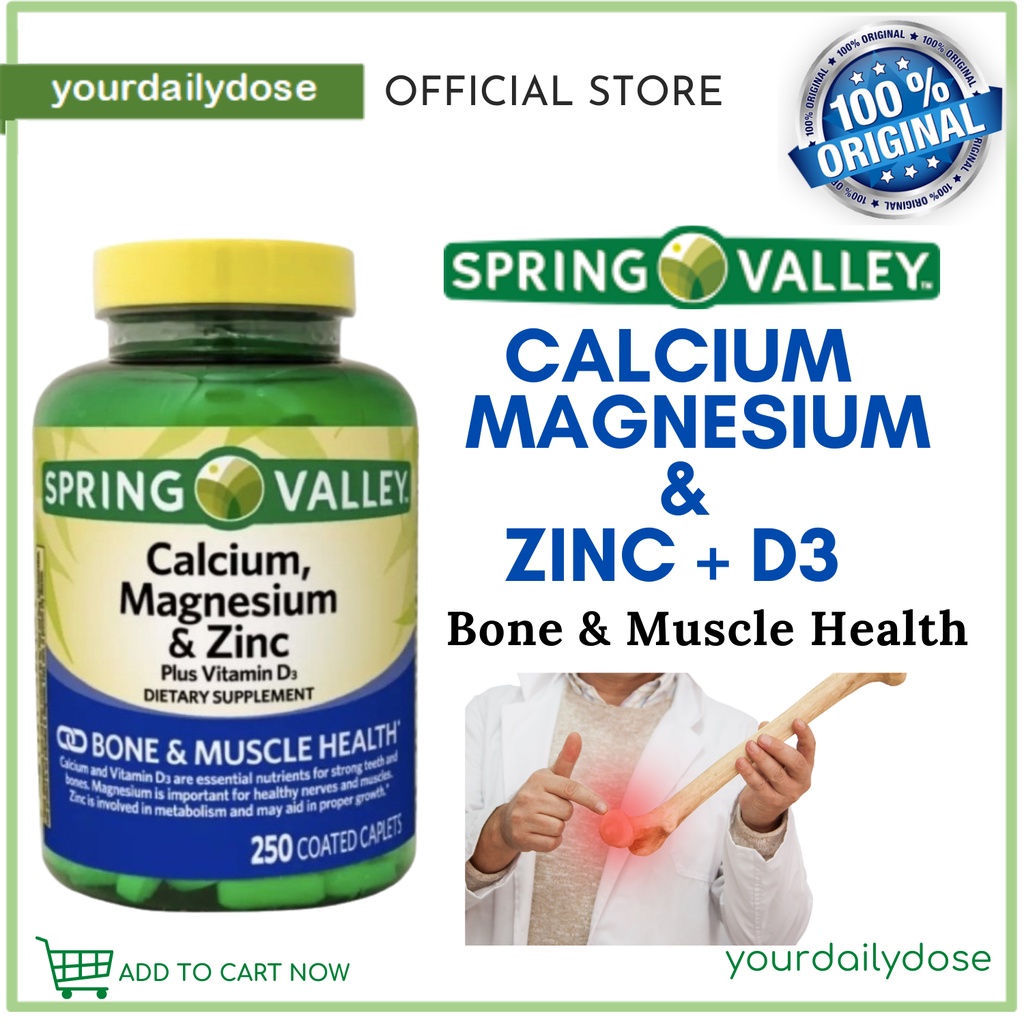 Spring Valley Calcium Magnesium And Zinc Plus Vitamin D3 Coated 250 Caplets Shopee Philippines 6935