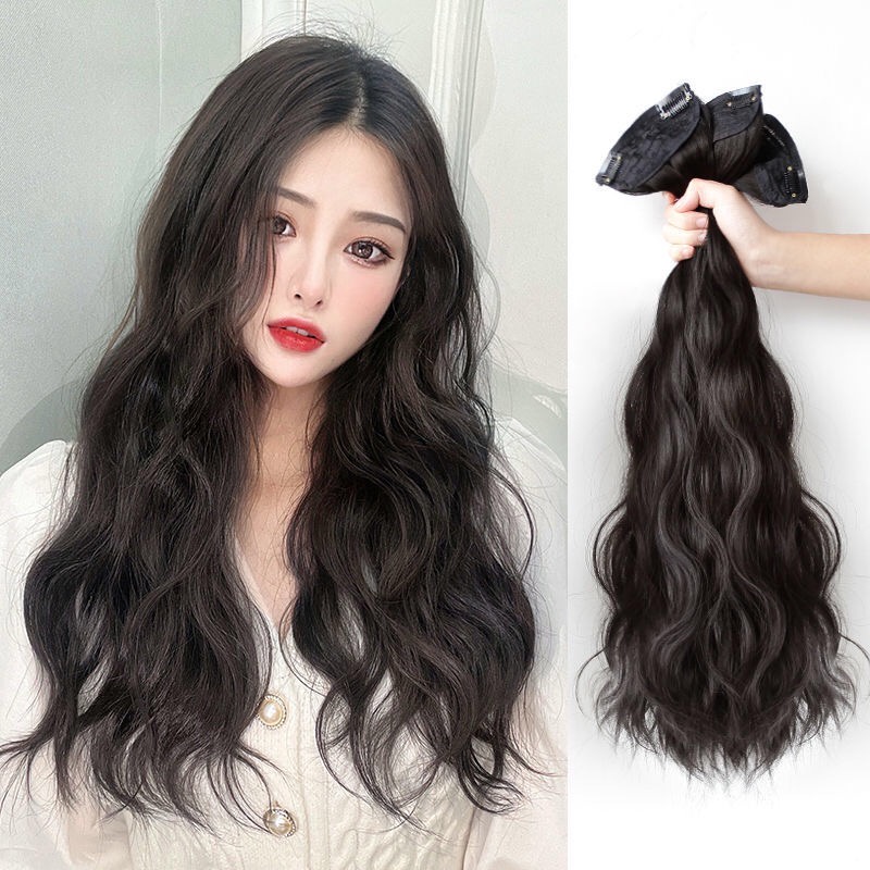 3PCS Hair Extensions Water Ripple Human Hair Clip Wig Piece Hair Wig ...