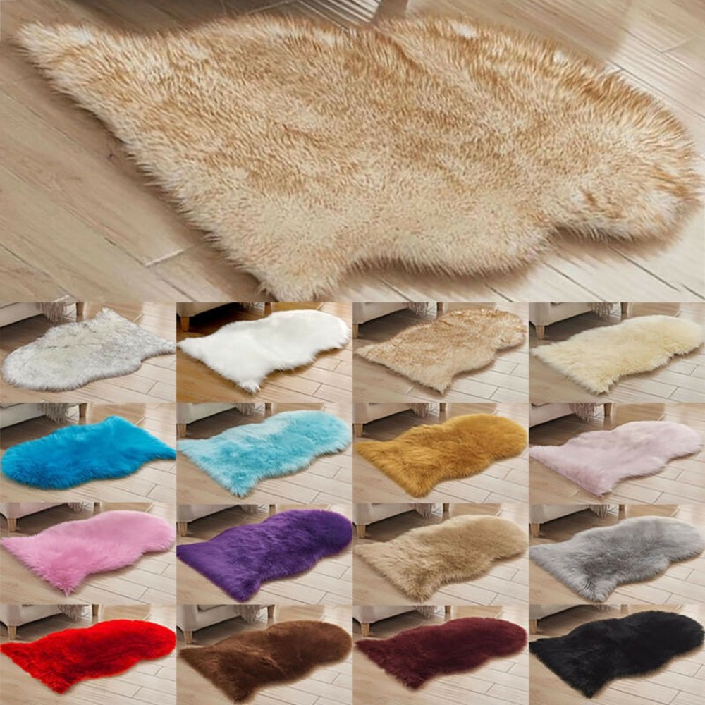 Soft Sheepskin Plain Fluffy Skin Faux Fur Fake Carpets Washable Mat