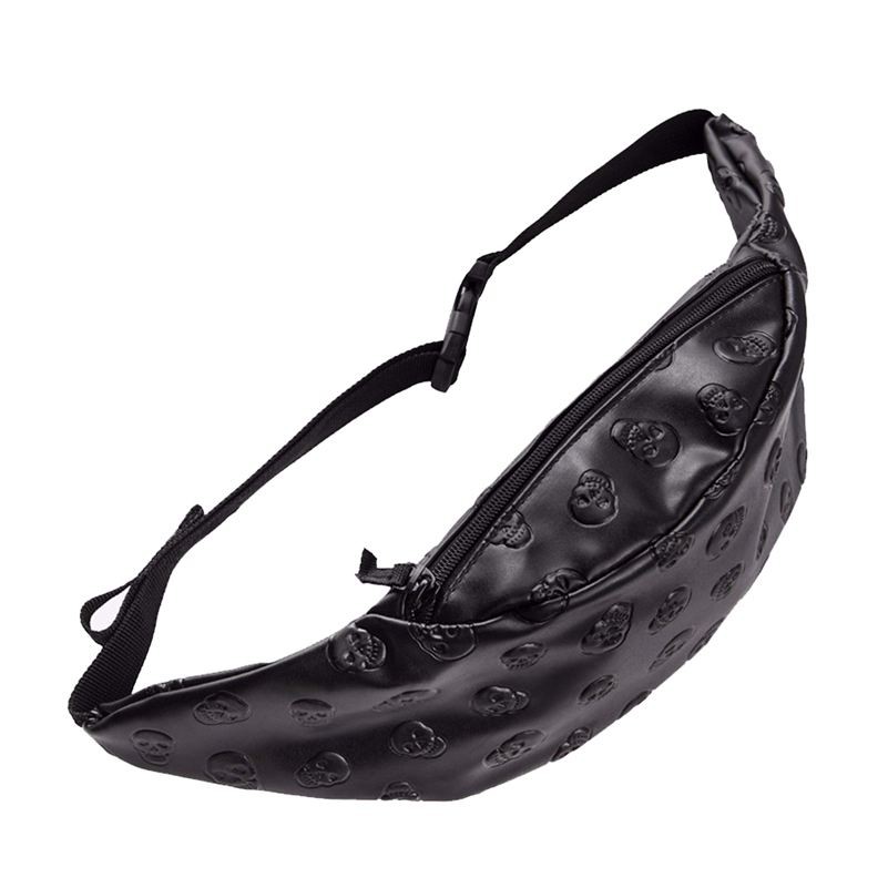 PH Shopping Skull black leather belt bag Unisex Fashion New wht bag(Black) | Shopee Philippines