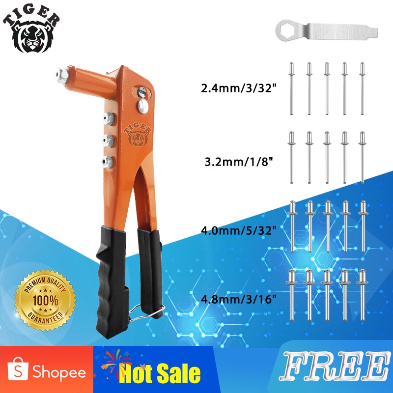 Hand Riveter Gun Kit, Pop Rivet Gun, 4 Drill Bits, Heavy Duty Hand Riveter, Rivet Gun Tool for