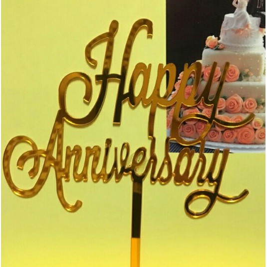 Happy Anniversary Acrylic Cake Topper Gold Wedding Party 1pc