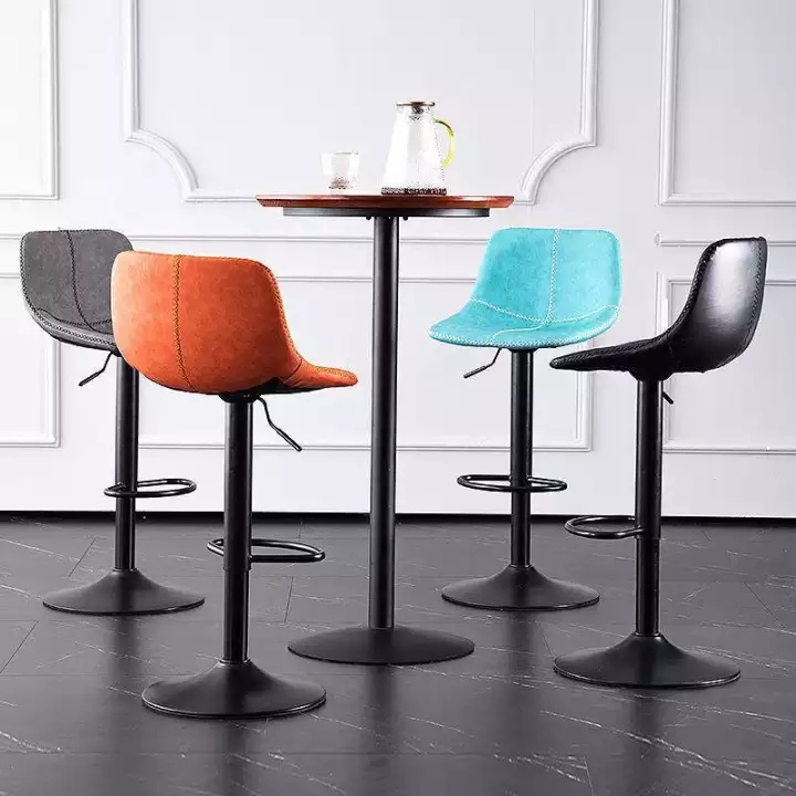 (2PCS)Adjustable Bar Stools Faux Leather Seat with Foot Rest for Bar