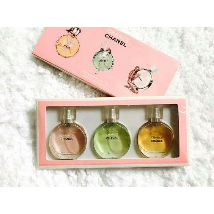 Chanel perfume gift set for women 3 in 1 pink green gold | Shopee ...