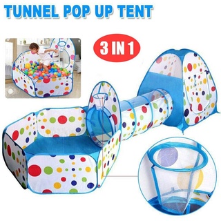 (ready stock)3 In 1 Children Baby Kids Playhouse Tunnel Set，Folable Polka Dots Pop Up Ball Pit Tent