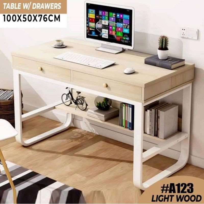 BB A123 Office Work Study Table with Drawers Laminated MDF Wood Steel