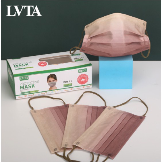COFFEE LVTA Tiktok Viral Gradient Facemask 30PCS Premium Quality Face Mask Disposable 3ply Mask