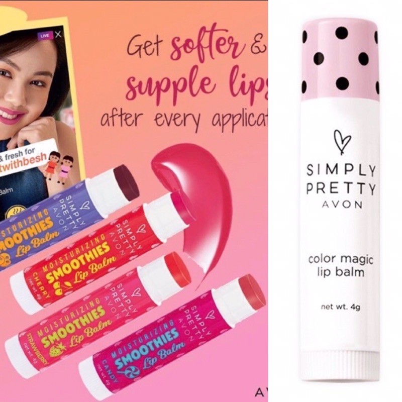 Avon SIMPLY PRETTY LIP BALM MAGIC, SMOOTHIES SPF15 or DEW KISS Sale