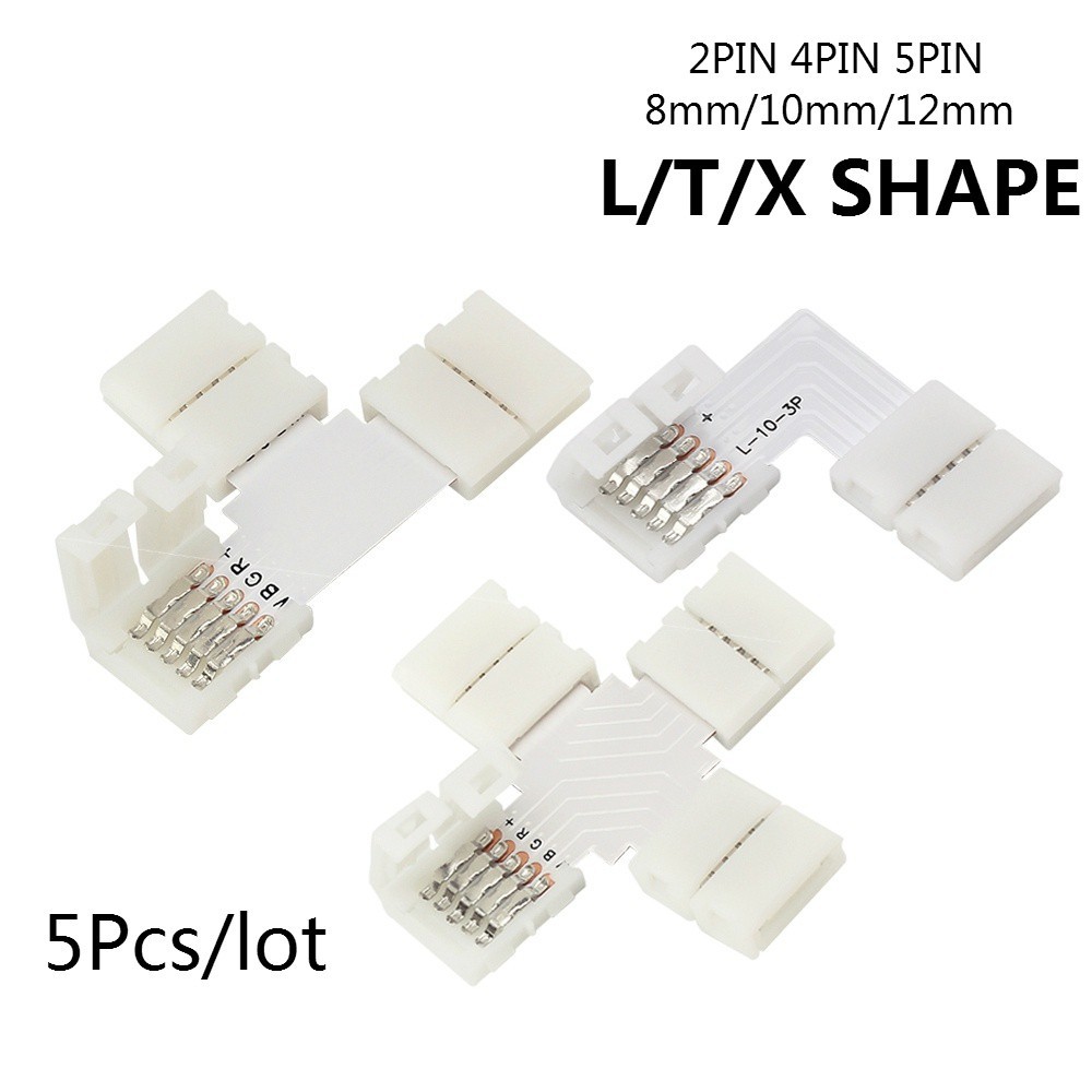 5Pin L T Cross Shape PCB Connector For RGB White RGBW 5050 Led Strip 10mm/12mm 