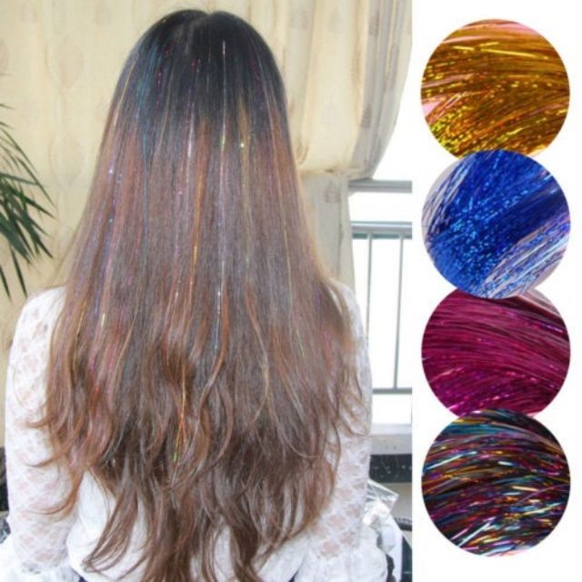 Hair tinsel sparkle holographic glitter extension highlight Shopee