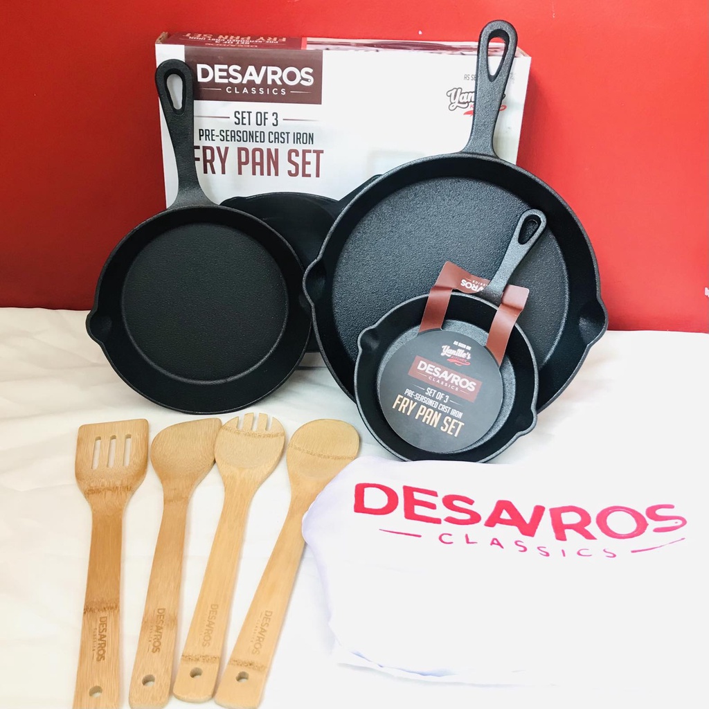 Desavros Cast Iron Pan with Free Desavros Apron (Set of 3) + Desavros