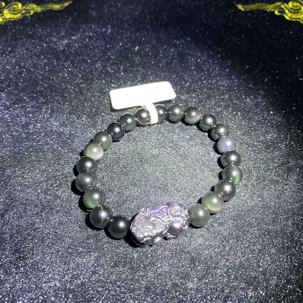 HANLE Natural Obsidian Bracelet, Pixiu Bracelet,  ward off evil and lucky, with certificate lucky charm for ghost month protection