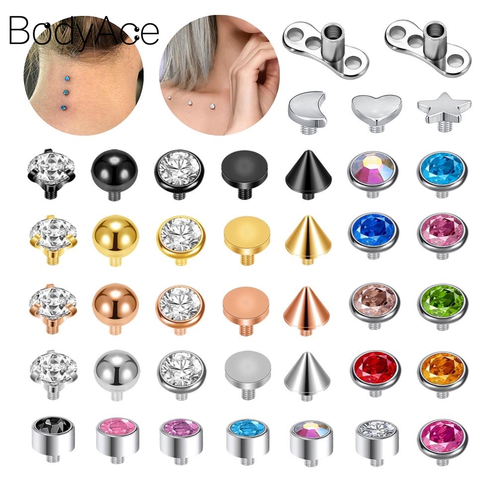 Bodyace 1 Set 2.5/3/4mm Color Crystal Micro Dermal Piercing Surgical