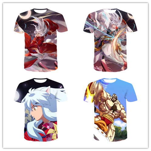 summer tshirt 3d printing cartoon anime character inuyasha round neck  short sleeve tshirt