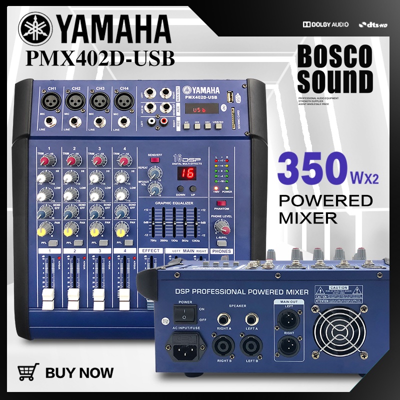 Yamaha PMX402D-USB 350 watts 4 channel powered mixer built-in amplifier ...