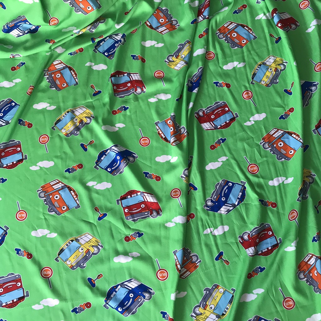 Soft and cool children's tole/linen fabric with Tayo bus pattern on ...