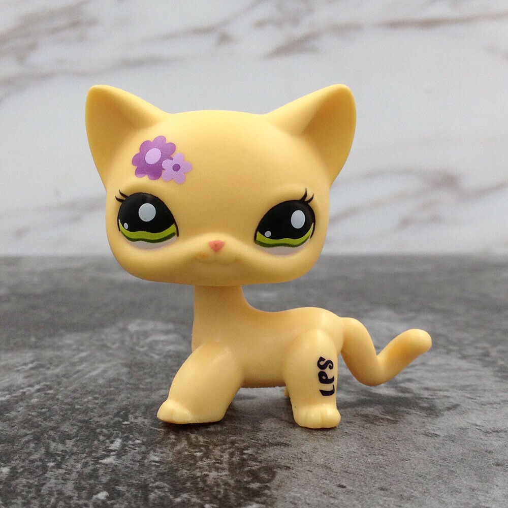 LPS#1962 Purple Flower Cat Littlest Pet ShopGreen Eyes Kitty Kids Hasbro Toys A 