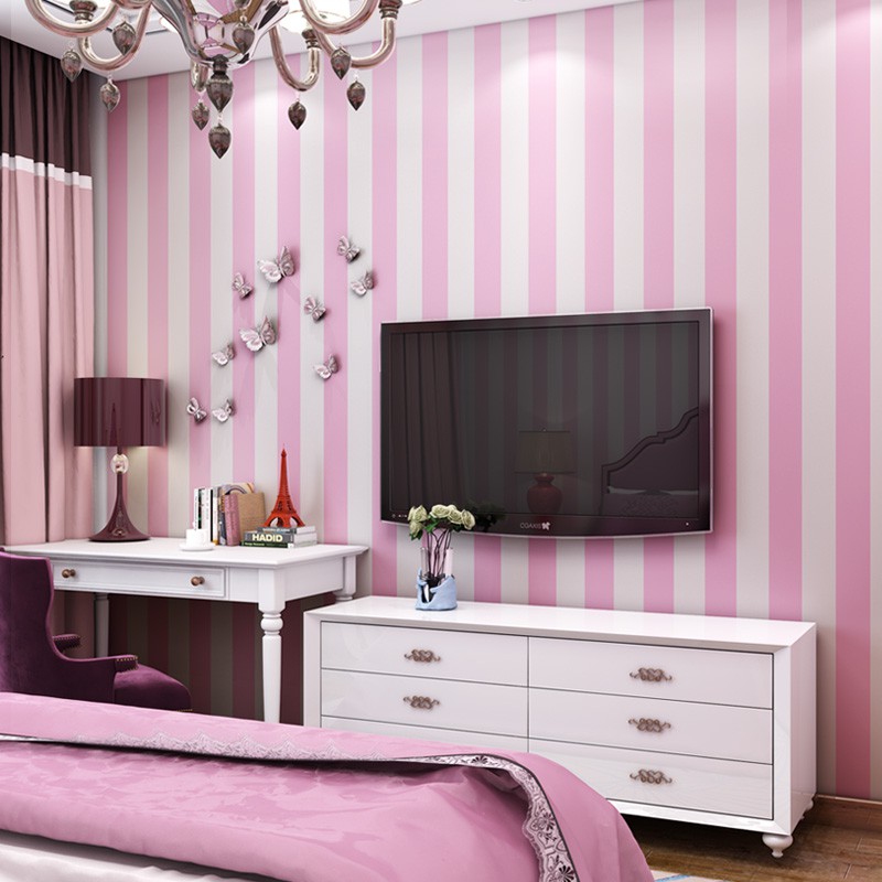 Blue Pink Striped Wallpaper for Kids Rooms Girls Boy Bedroom Decor  Wallpapers tv Background Wide | Shopee Philippines