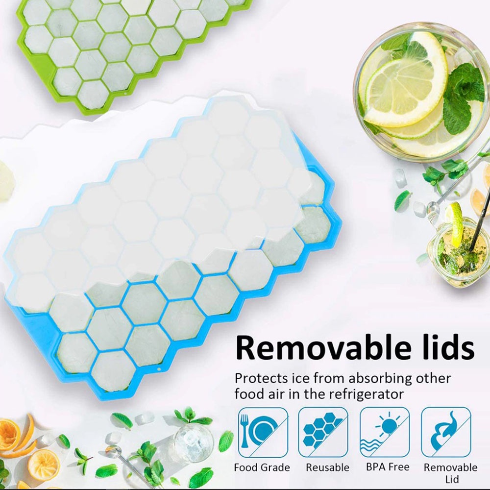 REESA Silicone Ice Cube Tray 37 Cubes with Removable Lids