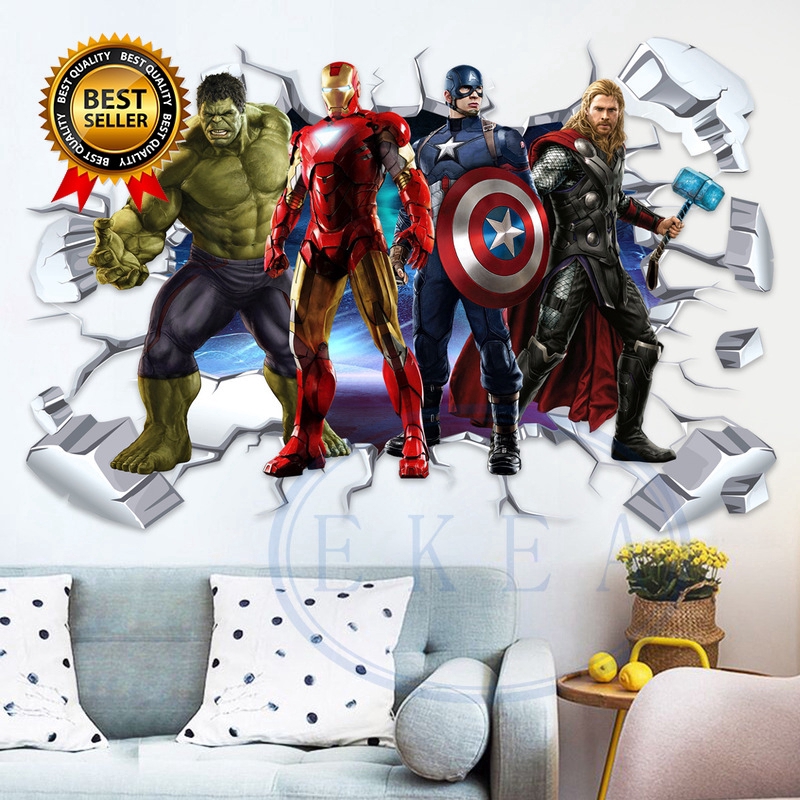 Ekea Iron Man Thor Captain America Hulk 3d Wall Sticker Avengers Wallsticker Home Decor Wallpaper Ee Philippines - Captain America Home Decor