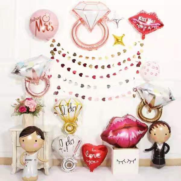 26 inches Wedding love theme 3D Blink Diamond Ring Gold and Rose Gold modeling aluminum foil balloon