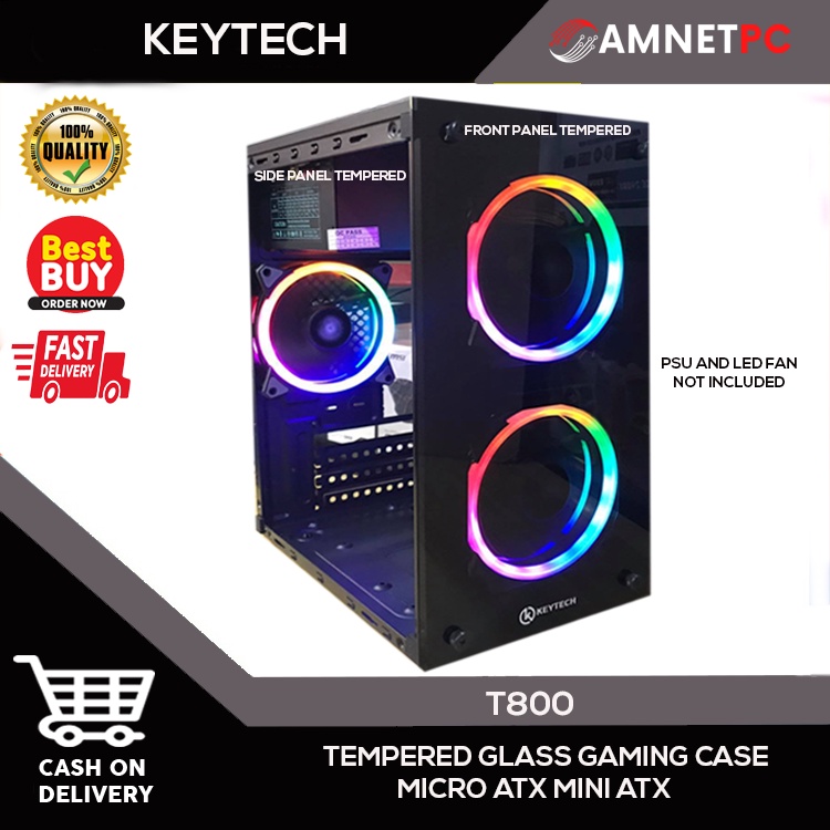 T800 KEYTECH TEMPERED GLASS GAMING CASE Desktop Case MICRO ATX,MINI ATX