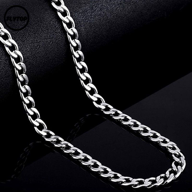 FT Men's Silver Twist Curb Link Chain Stainless Steel Necklace