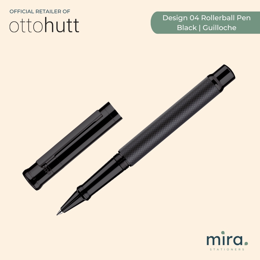 Otto Hutt Design 04 Rollerball Pen AllBlack Accent Guilloche