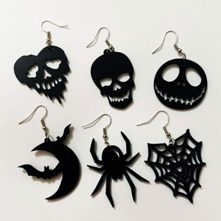 ARIN 6 Styles Holiday Earrings Smiling Face Pumpkin Skull Spider Web Spider Bat Moon Acrylic Earrings Halloween Earrings #4