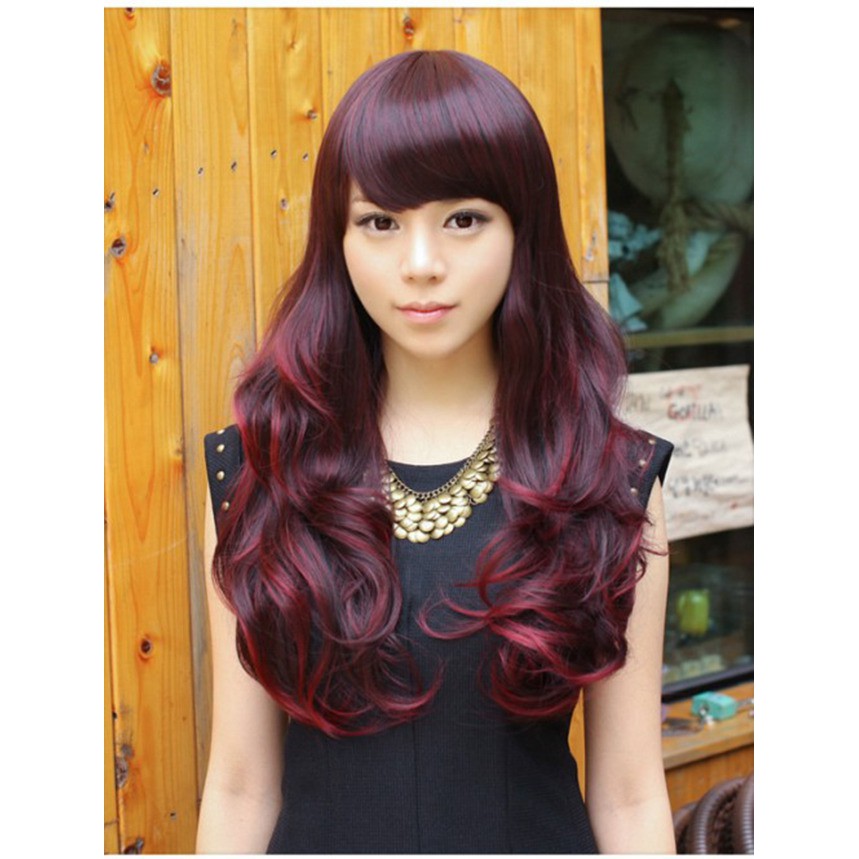 Synthetic Long Straight Natural Hair Ombre Red Wig Shopee