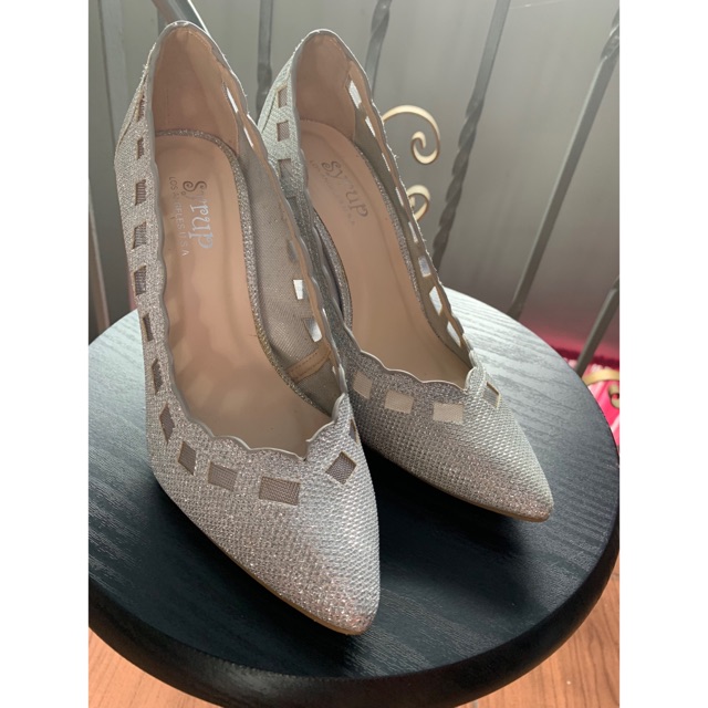 grey and silver heels