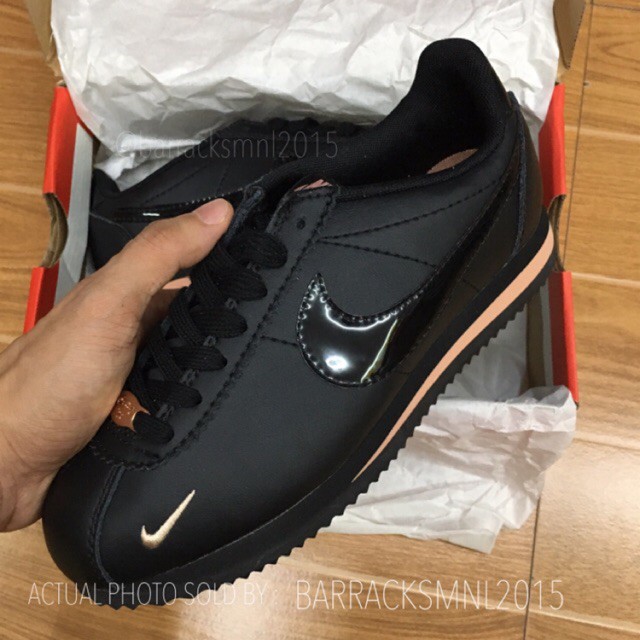 black and rose gold nike cortez
