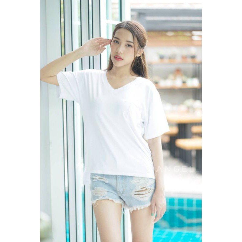 Detail: V-Neck Short-Sleeved Shirt Premium Grade Imported Rayon Fabric Unique Thick And Soft Short Front Long Back Cute Bag Decoration - Image 5
