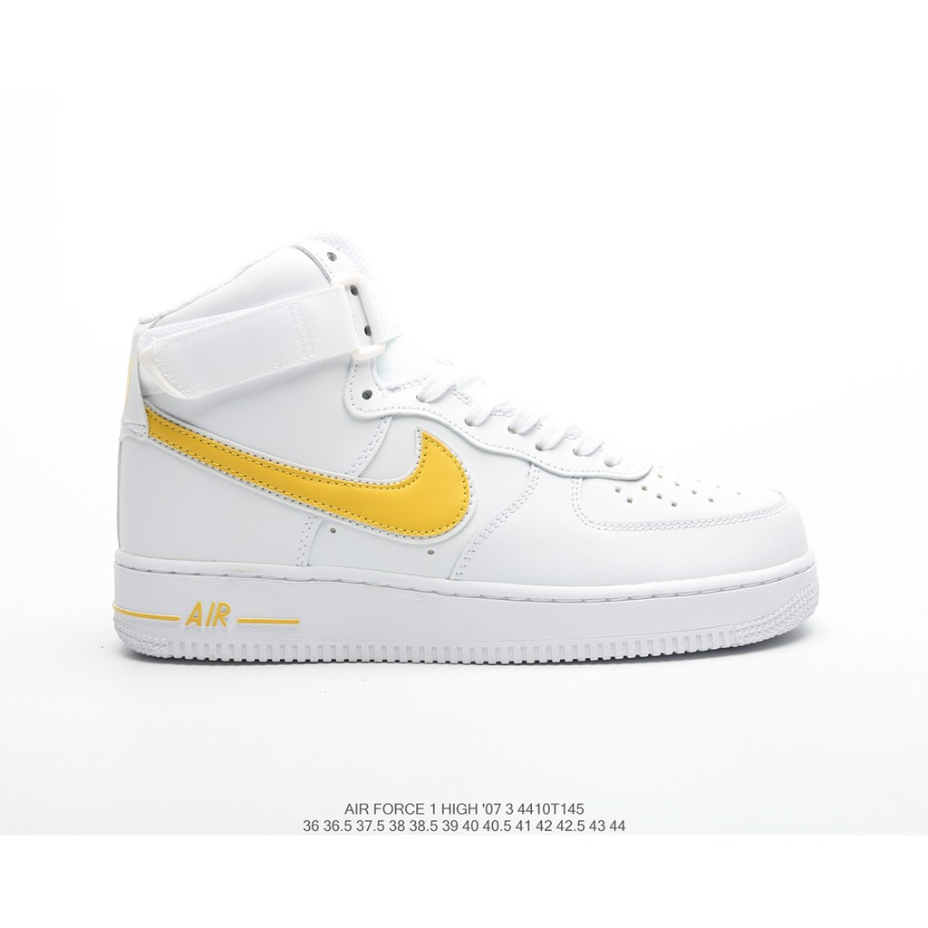 white and yellow high top air force ones