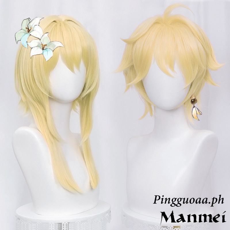 Genshin Impact Traveler Cosplay Aether Lumine Blond Wig Cosplay Anime